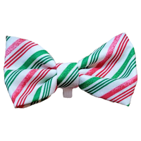 Ribbon Candy Cane Red and Green Holiday Pet Bow Tie